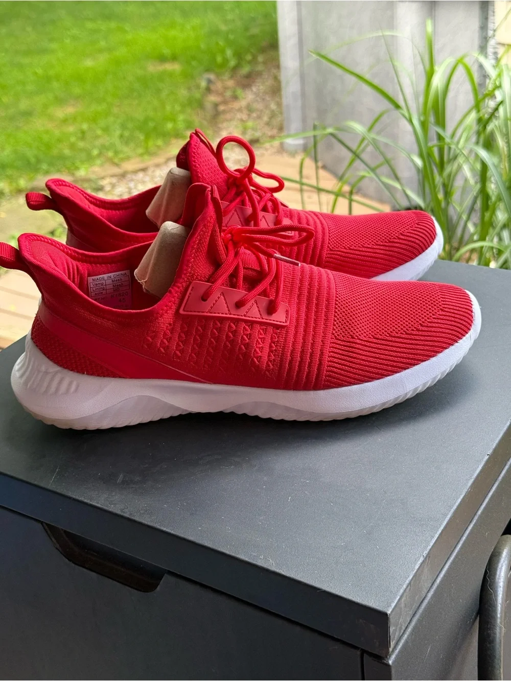Bright Red Knit Athletic Sneakers with White Soles